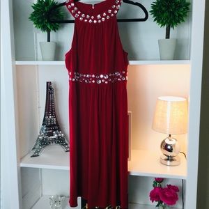 BRAND NEW! Boston Proper Red Bejeweled Midi Dress